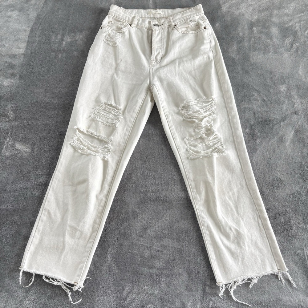 Pacsun White Distressed Ripped High Waisted Straight‎ Leg Women's Jeans Size 25